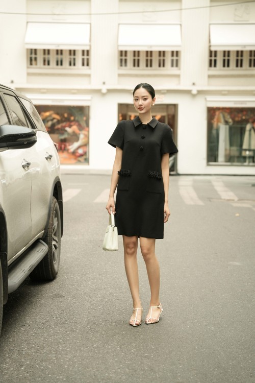 Sixdo Black Woven Loose Dress